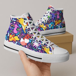 Umbreon Eevee Höga Tygskor, Söta Eevee Evolutions Mönster Sneakers, Tygskor I Anime-stil, Unisex Casual, Umbreon Skor Presenter bild 2