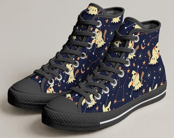 Mimikyu High Top Canvas Shoes, Cute Night Sky Mimikyu Sneakers, Kawaii Anime Style Canvas Shoes, Mimikyu Shoe Gift