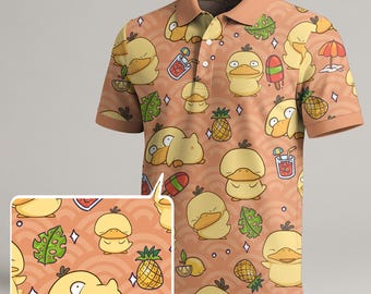 Psyduck Polo Shirt Funny Summer Pattern Shirt Casual Unisex Kawaii Polo Trendy Psyduck Shirt Gifts
