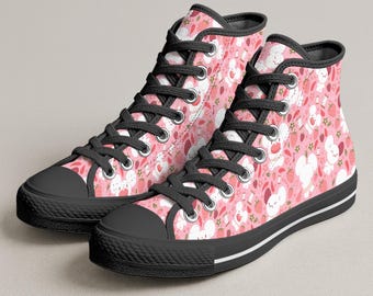 Maushold höga tygskor, söta jordgubbsmus-sneakers, unisex tygskor, rosa kawaii-tryckta skor, Maushold skor-presenter