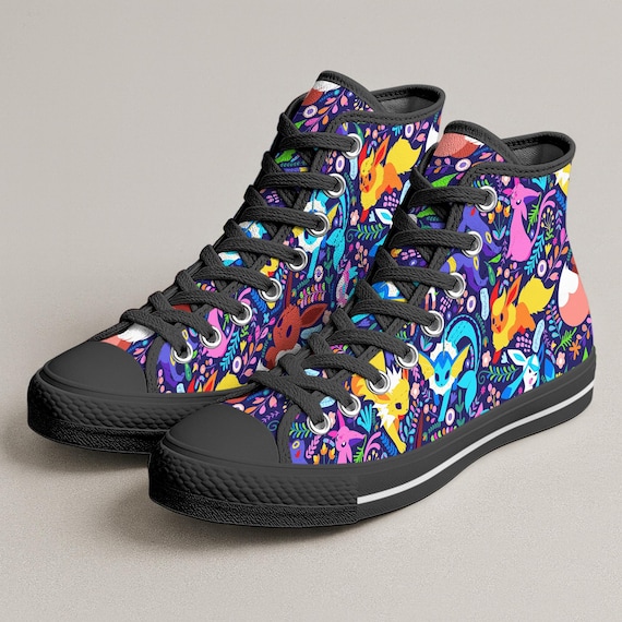 Umbreon Eevee High Top Canvas Shoes, Cute Eevee Evolutions Pattern Sneakers, Anime Style Canvas Shoes, Unisex Casual, Umbreon Shoes Gifts