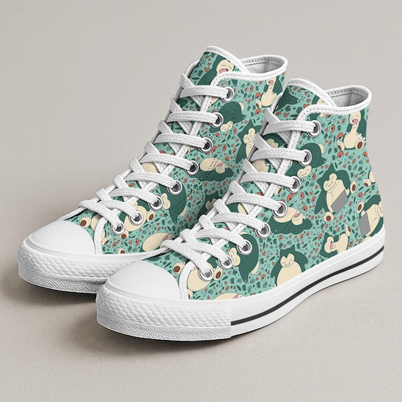 Snorlax High Top Canvas Shoes, Kawaii Printed Sneakers, Unisex Handmade Shoes, Canvas Shoes, Cute Streetwear Shoes, Snorlax Shoes Gifts
