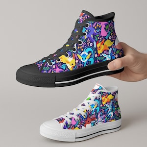 Umbreon Eevee Höga Tygskor, Söta Eevee Evolutions Mönster Sneakers, Tygskor I Anime-stil, Unisex Casual, Umbreon Skor Presenter bild 9