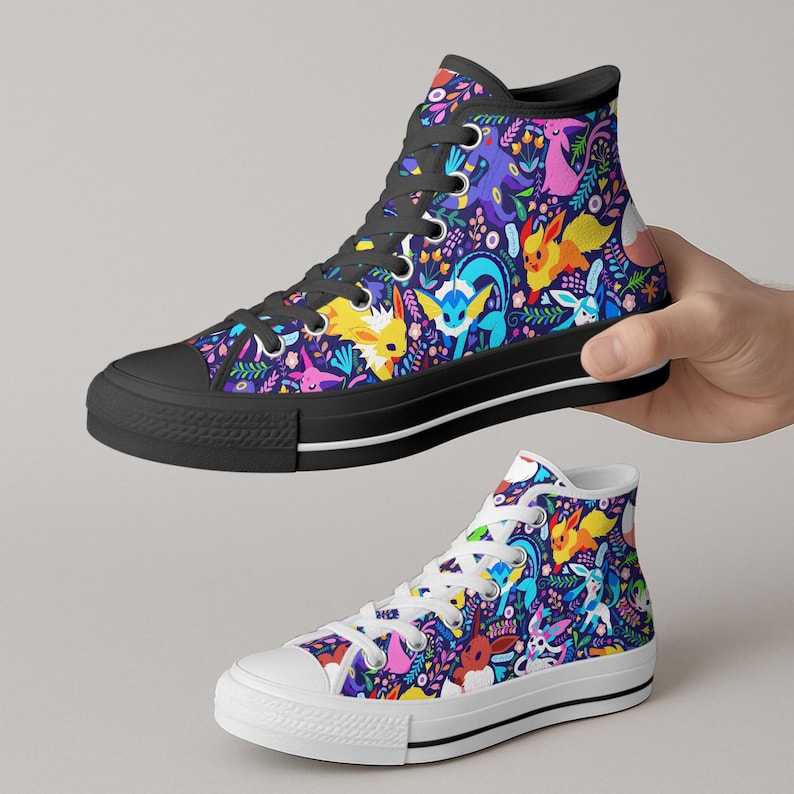 Umbreon Eevee Höga Tygskor, Söta Eevee Evolutions Mönster Sneakers, Tygskor I Anime-stil, Unisex Casual, Umbreon Skor Presenter bild 9