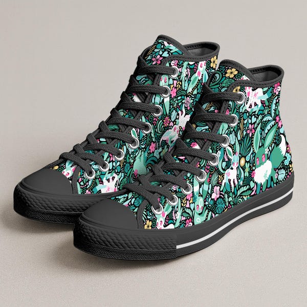 Umbreon Eevee Canvas Shoes Cute Kawaii High Top Sneakers Floral Forest Pattern Casual Footwear Unisex Anime Canvas Shoes Umbreon Shoes Gifts