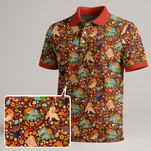 Bisasam Leafeon Poloshirt Nettes Halloween-Kürbis-Muster-Polo-Shirt Lustiges Herbst-Fall-Shirt Bisasam-Shirt Geschenke