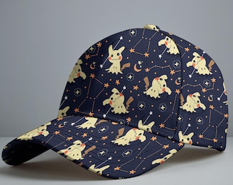 Czapka baseballowa Mimikyu, uroczy kapelusz z motywem nocnego nieba, wzór gwiazdy i konstelacji, ciemna, estetyczna czapka letnia, prezent na czapkę Mimikyu