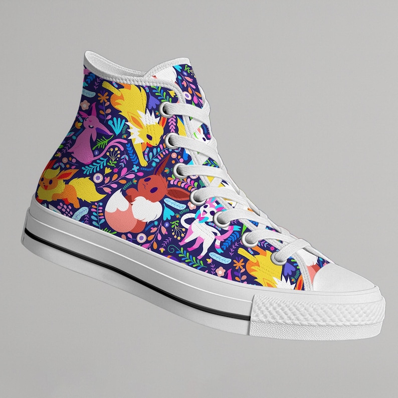 Umbreon Eevee Höga Tygskor, Söta Eevee Evolutions Mönster Sneakers, Tygskor I Anime-stil, Unisex Casual, Umbreon Skor Presenter bild 8