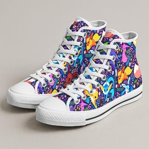 Umbreon Eevee Höga Tygskor, Söta Eevee Evolutions Mönster Sneakers, Tygskor I Anime-stil, Unisex Casual, Umbreon Skor Presenter bild 4