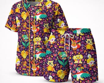 Eevee Cubone Jersey Cute Pattern Baseball Jersey Colorful Summer Outfit Unisex Baseball Shirt Eevee Shirt Gifts