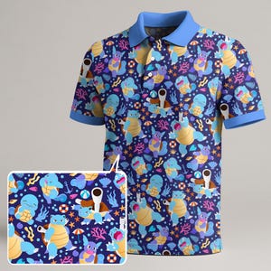 Polo Squirtle Blastoise con grazioso motivo oceanico, maglietta estiva casual unisex traspirante, regalo perfetto.