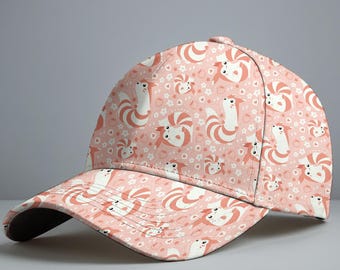 Furret Baseball Cap, Cute Pink Ferret Pattern Hat, Soft Pastel Adjustable Baseball Cap, Funny Summer Hat, Cute Anime Gift