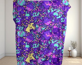 Gengar Mimikyu Fleece Blanket Cute Ghost Cozy Throw Blanket Funny Family Baby Blanket Halloween Home Decor Gengar Blanket Gifts