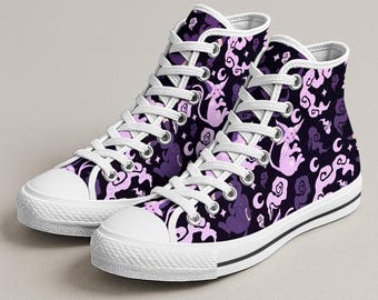 Umbreon Espeon High Top Canvas Shoes, Mystic Kawaii Sneakers, Unisex Canvas Shoes, Cute Printed Shoes, Espeon Umbreon Gifts