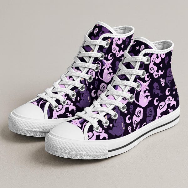 Umbreon Espeon High Top Canvas Shoes, Mystic Kawaii Sneakers, Unisex Canvas Shoes, Cute Printed Shoes, Espeon Umbreon Gifts