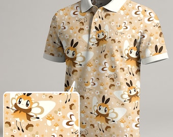 Polo Ribombee, joli polo à motif abeille, chemise d'été kawaii insectes, cadeau polo pastel drôle, haut à fleurs crème tendance, cadeaux chemise abeille