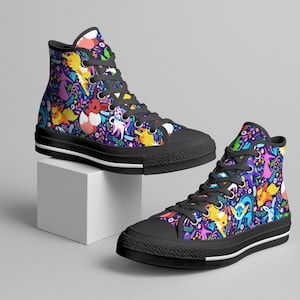 Umbreon Eevee Höga Tygskor, Söta Eevee Evolutions Mönster Sneakers, Tygskor I Anime-stil, Unisex Casual, Umbreon Skor Presenter bild 3