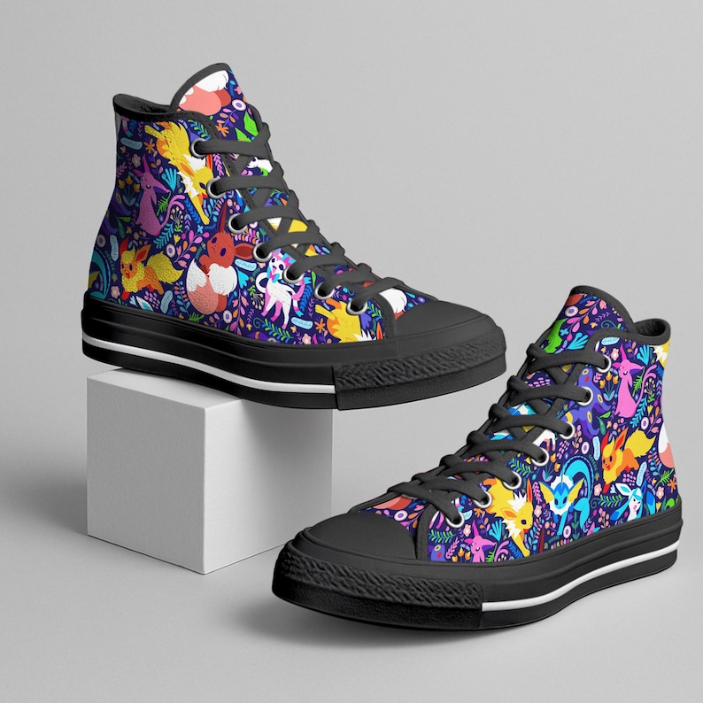 Umbreon Eevee Höga Tygskor, Söta Eevee Evolutions Mönster Sneakers, Tygskor I Anime-stil, Unisex Casual, Umbreon Skor Presenter bild 3