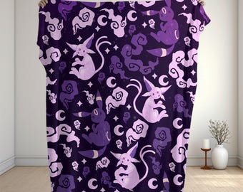 Umbreon Espeon Fleece Blanket Moonlight Galaxy Pattern Cozy Throw Blanket Psychic Cat Home Decor Family Baby Blanket Umbreon Blanket Gifts
