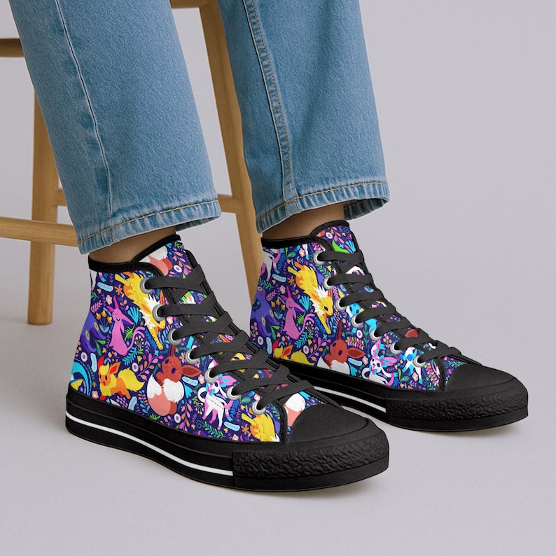 Umbreon Eevee Höga Tygskor, Söta Eevee Evolutions Mönster Sneakers, Tygskor I Anime-stil, Unisex Casual, Umbreon Skor Presenter bild 10