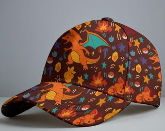 Charizard Baseball Cap, Fire Dragon Print Hat, Fire Charmander Design, Cute Summer Accessory, Outdoor Casual Style, Charizard Hat Gift
