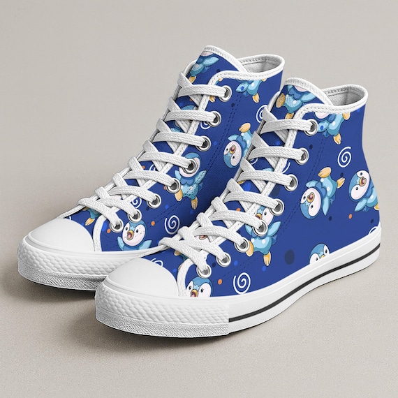 Piplup High Top Canvas Shoes, Kawaii Ocean Sneakers, Unisex Handmade Shoes, Custom Canvas Shoes, Cute Printed Shoes, Piplup Shoes Gifts