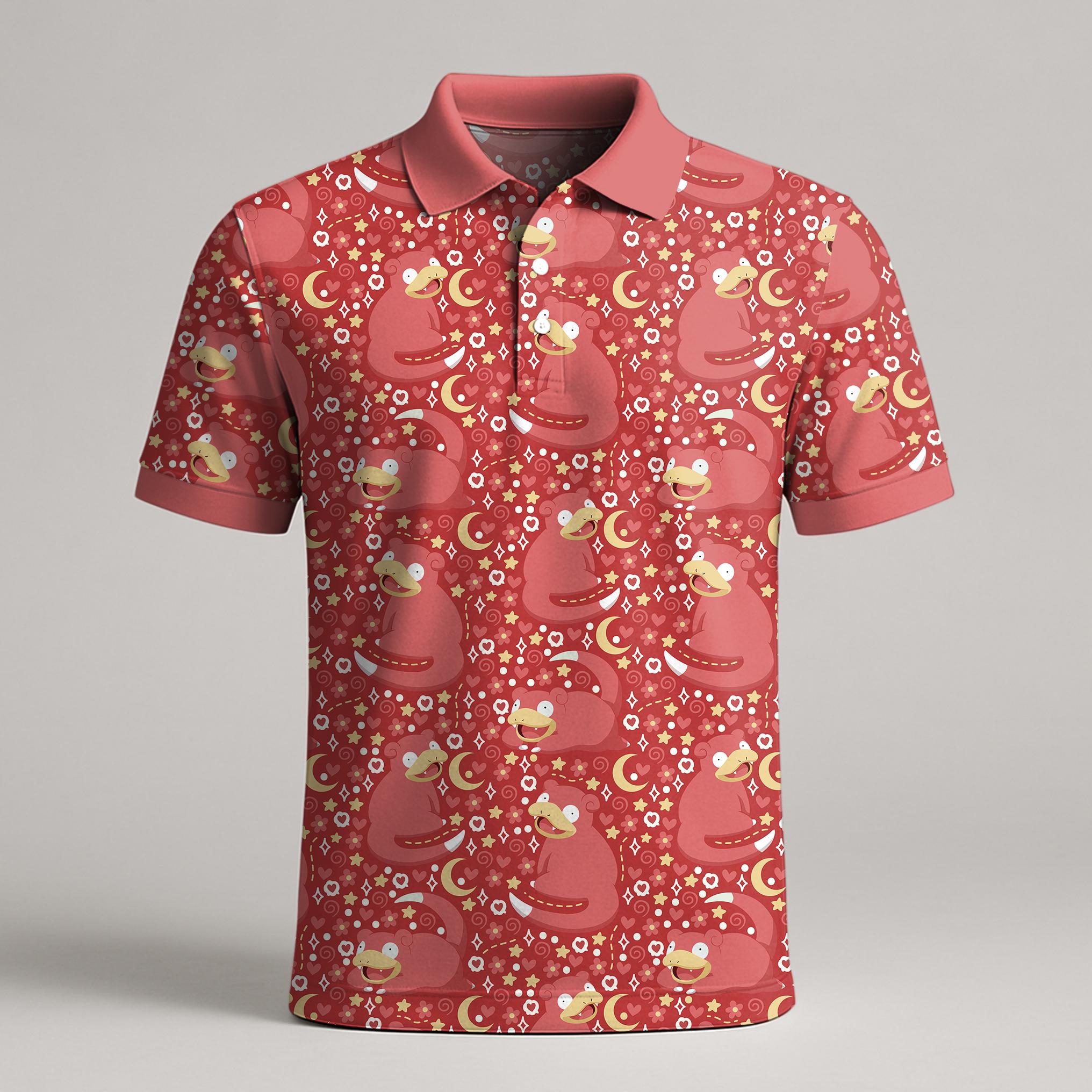 Discover Slowpoke Polo Shirt, Kawaii Pattern Polo, Slowpoke Gift
