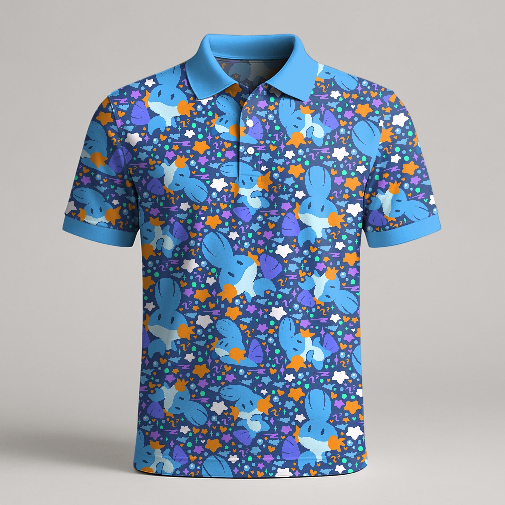 Discover Mudkip Polo Shirt, Cute Kawaii Mudkip Shirt, Funny Vintage Summer Polo for Men Women, Mudkip Shirt Gift