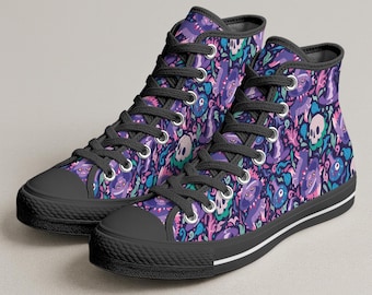 Mismagius High Top Canvas Schuhe, Niedliche Lila Geist Muster Sneakers, Kawaii Handgemachte Anime Canvas Schuhe, Mismagius Schuh Geschenke
