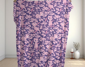 Mew Fleece Blanket Mystic Cat Pattern Cozy Throw Blanket Cute Fantasy Home Decor Kawaii Family Baby Blanket Ancient Mew Blanket Gifts