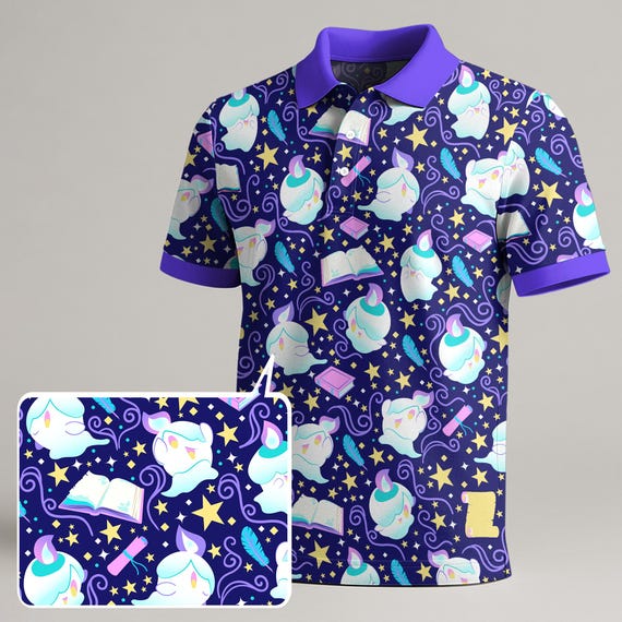 Litwick Polo Shirt, Magical Flame Kawaii Shirt, Cute Summer Gift Tee, Whimsical Ghost Flame Polo Top, Summer Litwick Shirt Gifts