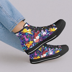 Umbreon Eevee Höga Tygskor, Söta Eevee Evolutions Mönster Sneakers, Tygskor I Anime-stil, Unisex Casual, Umbreon Skor Presenter bild 5