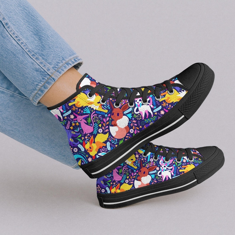 Umbreon Eevee Höga Tygskor, Söta Eevee Evolutions Mönster Sneakers, Tygskor I Anime-stil, Unisex Casual, Umbreon Skor Presenter bild 5