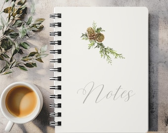 Minimalist Leaves Spiral Bound Journal, Simple Notebook for Nature Lovers, Botanical Diary, Greenery Bullet Journal, Plant Lover Gift,