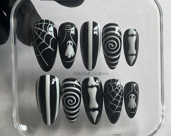Spooky Cute Nails: Halloween Faux Acrylic Press-Ons, Customizable, Medium Almond
