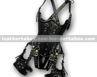 Set corsetto in pelle di pecora: imbracatura gotica completa con cinghie