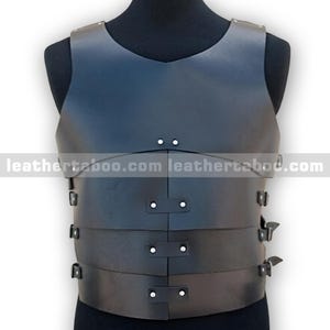 Men&#39;s Premium Leather Armor Vest with Adjustable Straps – Black Leather Body Chest Plate | Mature