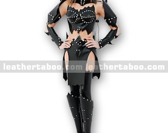 Black Leather Costume Armor Outfit: Riveted Spiked Cosplay - Mature