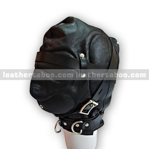 Premium Sheepskin Leather Full Head Hood with Adjustable Straps and Buckles – Black Leather Mask for Costume or Performance Use | Mature