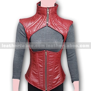 Women&#39;s Red Leather Corset Vest | Premium Sheepskin | Gothic Cosplay Top | Zip Up Waist Cincher | Mature