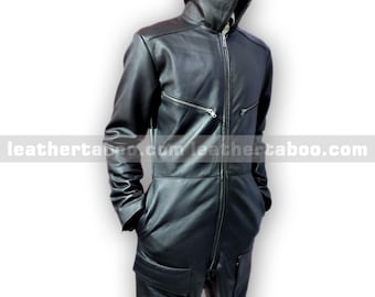 Men’s Black Sheepskin Leather One-Piece Suit – Full Body Zipper Outfit | Mature