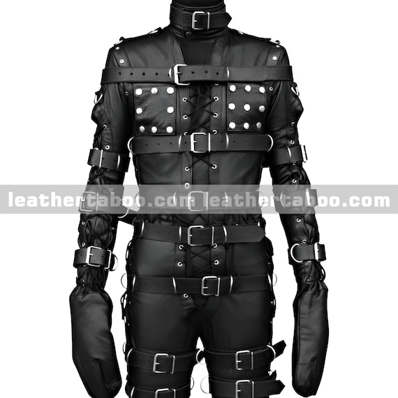 Cowhide Leather Harness Full BodySuit With Buckles Costume Wear