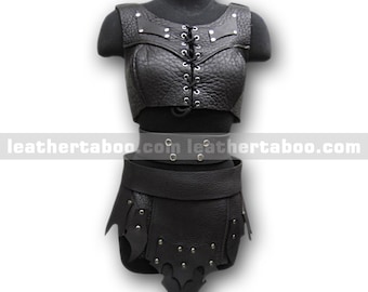Black Leather Armor Set: Women's LARP Costume, Warrior Outfit