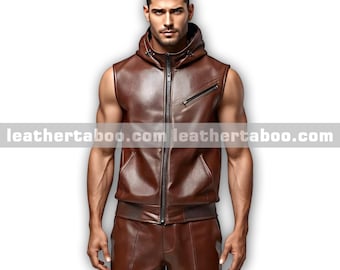 Men's Brown Sheepskin Leather Hoodie & Jogger Tracksuit