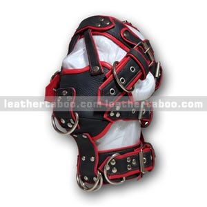 Premium Cowhide Leather Hood with Buckles, Adjustable Straps & Metal D-Rings Mask for Cosplay or Fashion | Mature