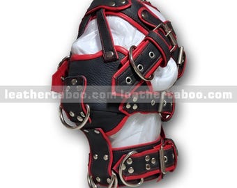 Cowhide Leather Hood Mask: Adjustable Buckles, D-Rings - Cosplay Fashion