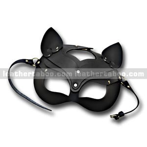 Black Leather Cat Ear Mask: Cosplay Costume Party Accessory