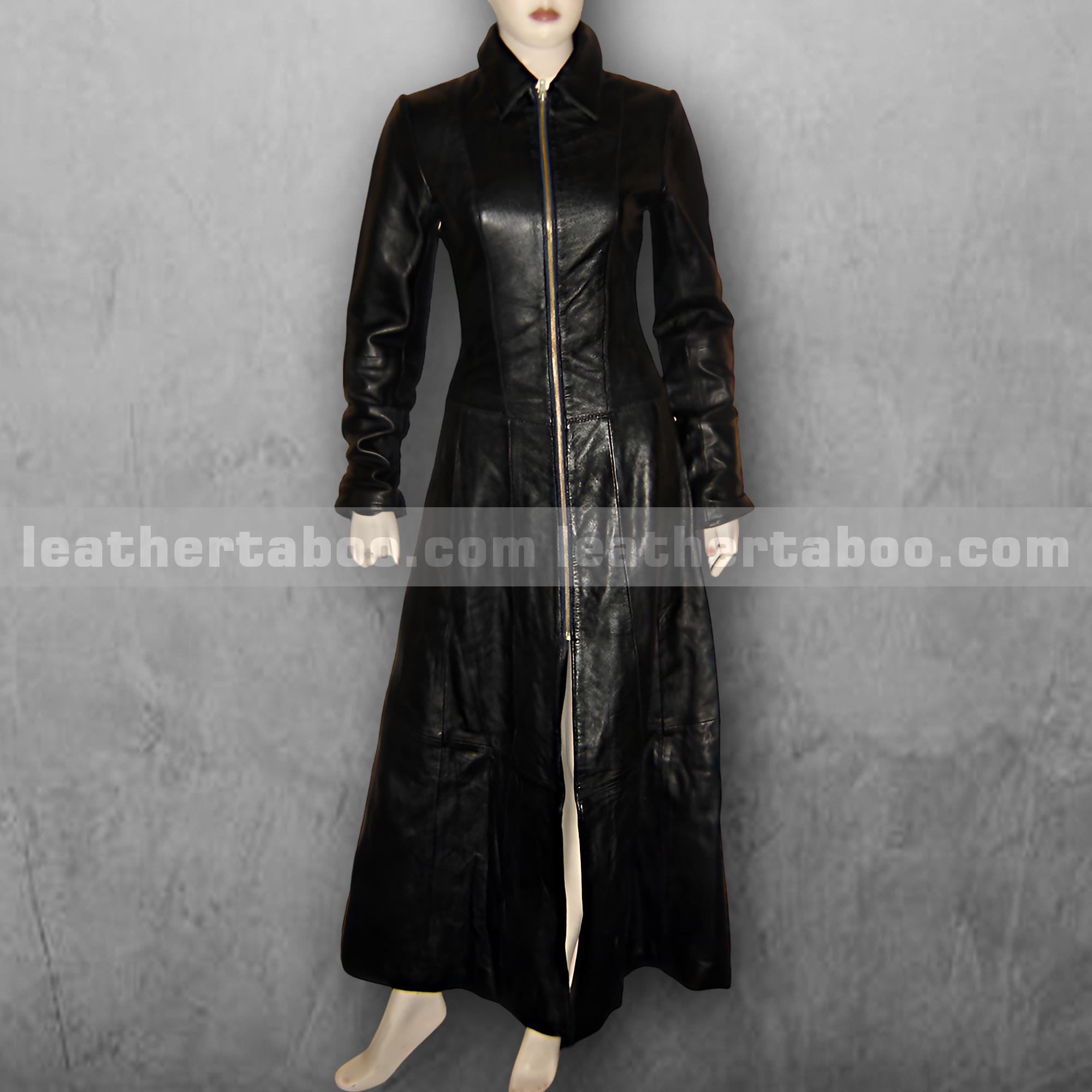 Women's Sheepskin Leather Trench Coat: Full-length Zip-up