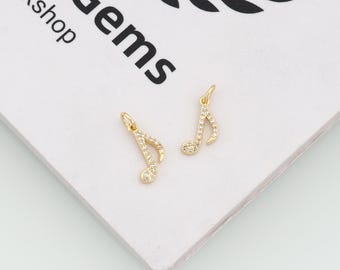 Colgante de nota musical chapado en oro de 18 quilates, dije de circonita cúbica, accesorios de joyería DIY