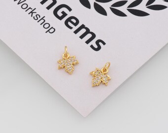 24k Gold Filled Maple Leaf Pendant,CZ Maple Leaf Charm,DIY Jewelry Accessories